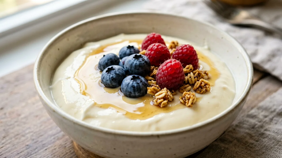 Vanilla silken tofu cream with berries