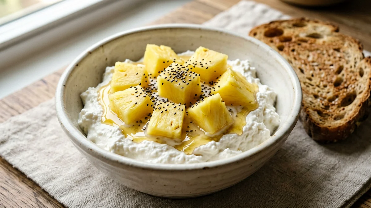 Cottage cheese with pineapple and chia seeds