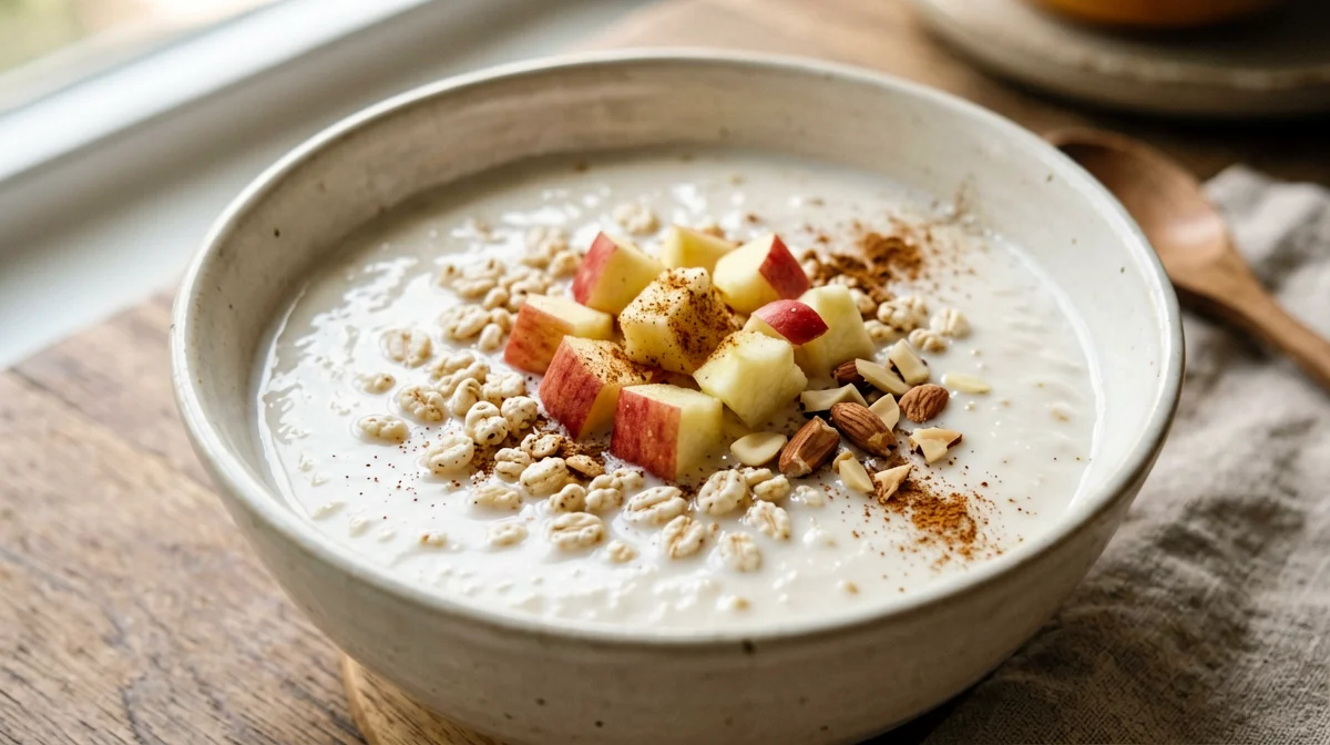 Puffed rice with kefir, apple and cinnamon