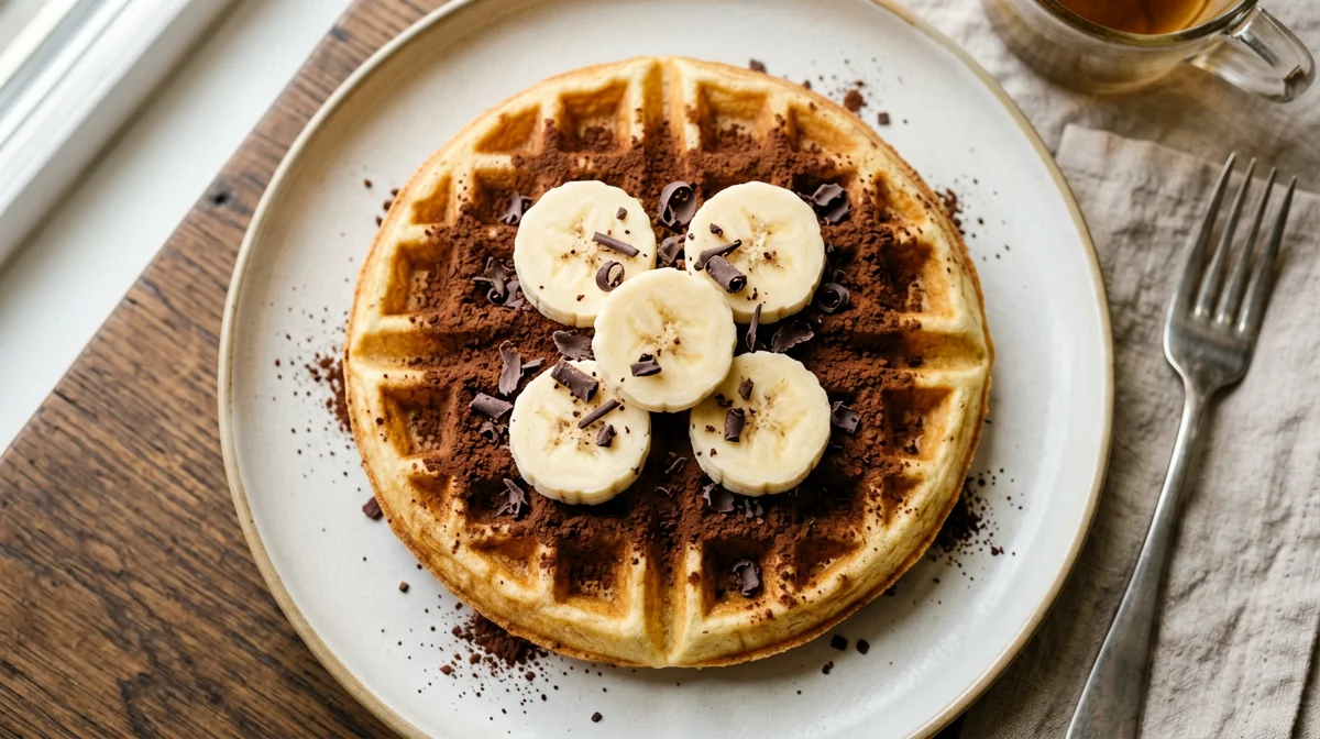 Belgian-style oat waffles with banana and cocoa
