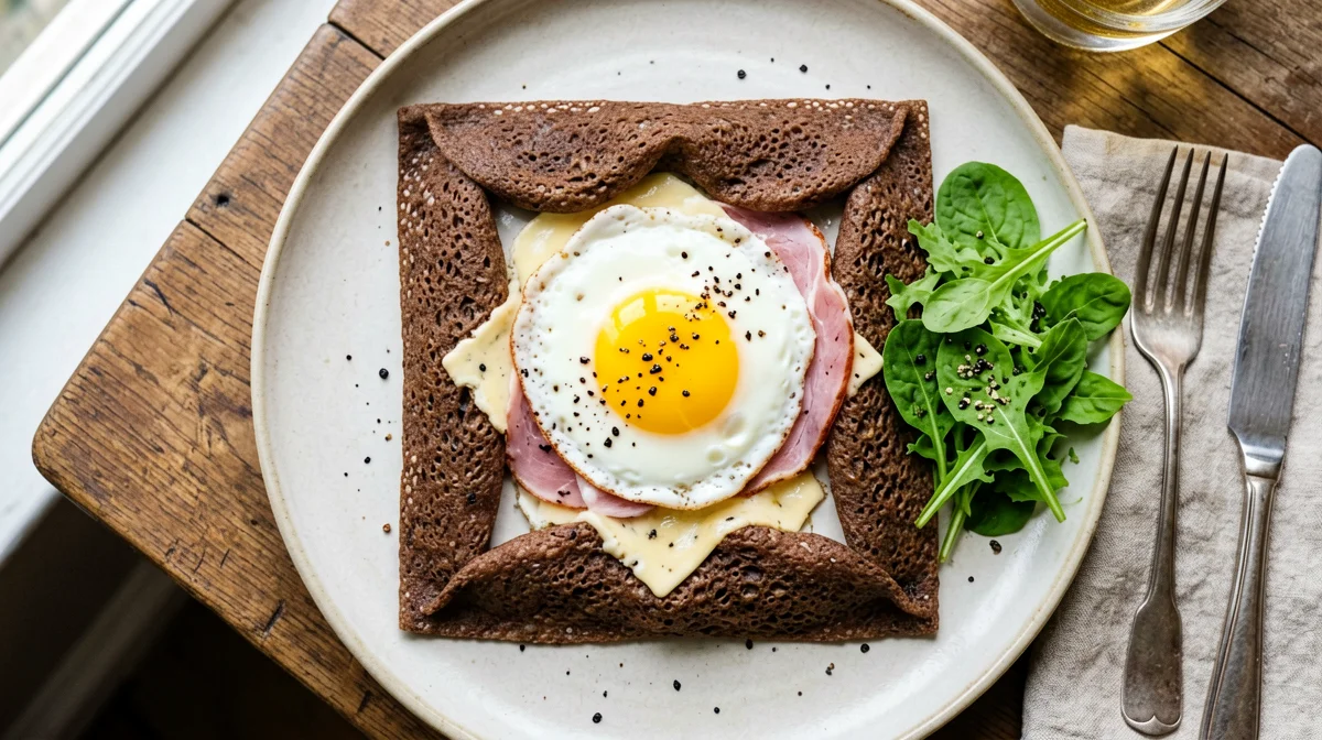 Breton buckwheat galette with egg and ham