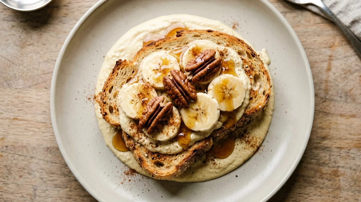 French toast vegano con banana e noci pecan
