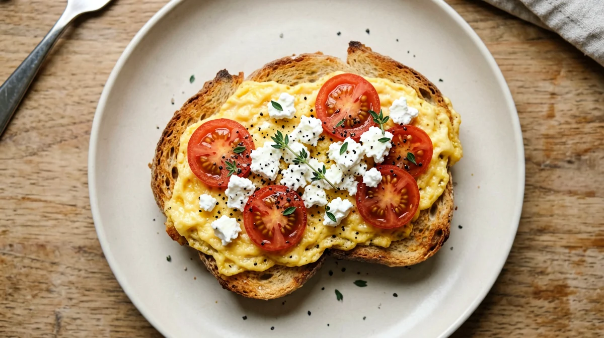 French toast salato con pomodorini e formaggio di capra