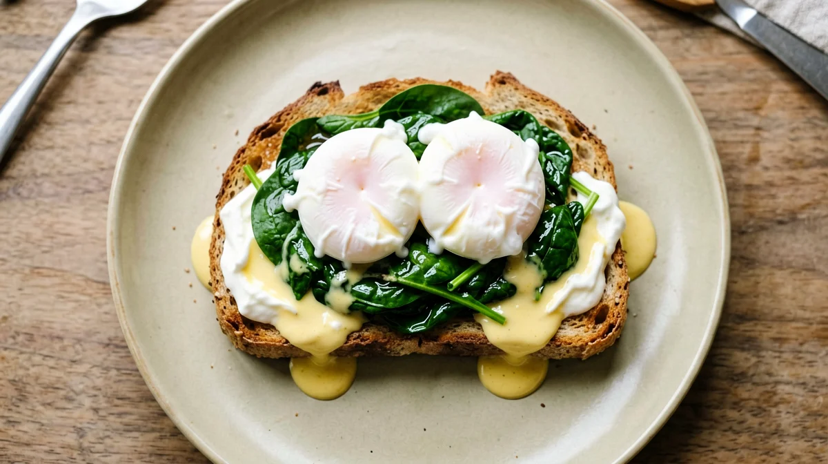 Uova alla fiorentina su toast integrale con spinaci