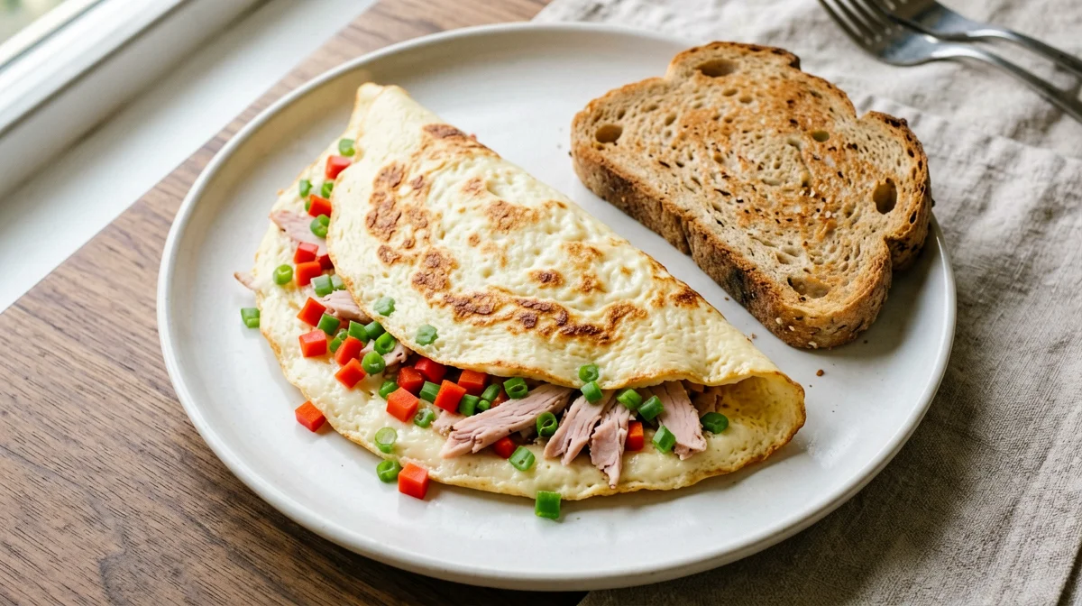 American egg-white omelette with peppers and turkey
