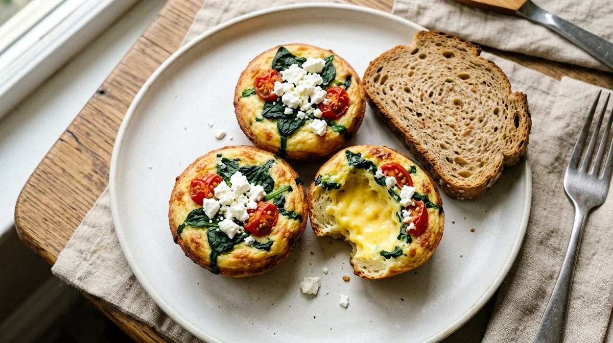 Baked egg muffins with spinach and feta