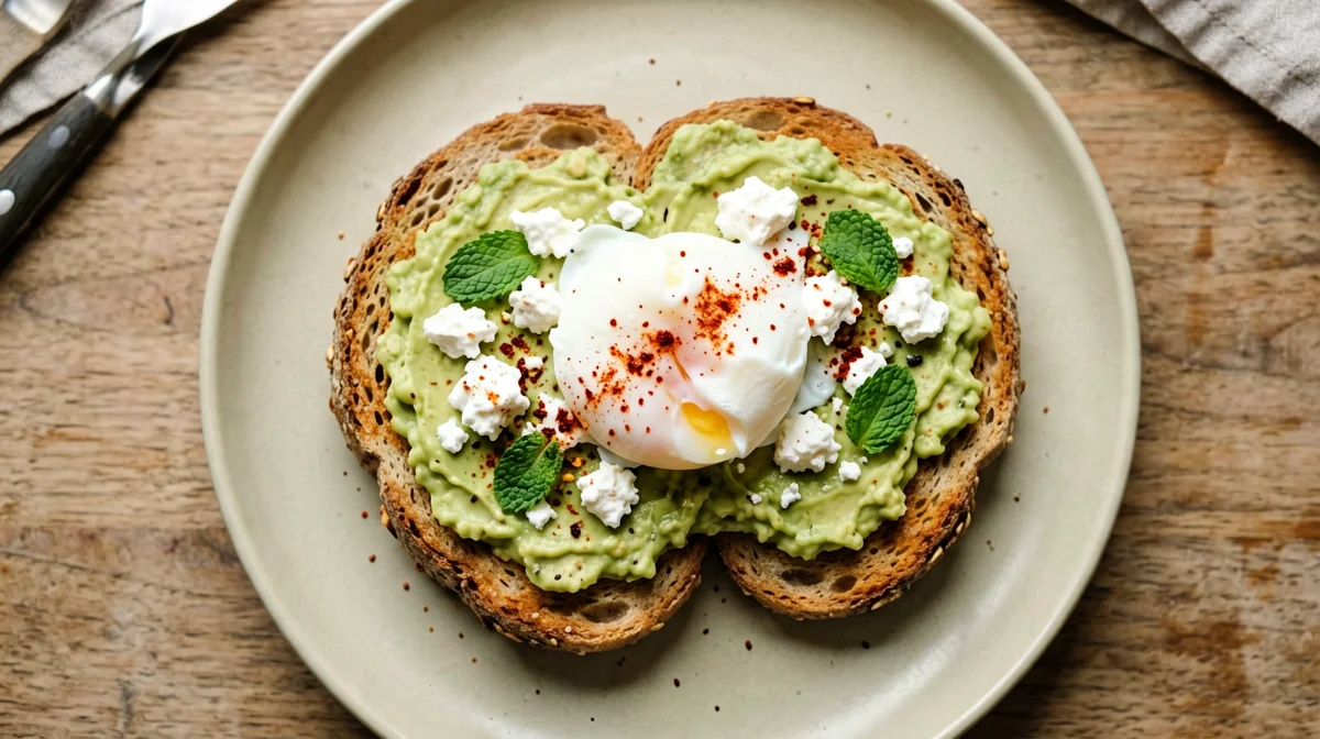 Avocado toast australiano con feta e uovo in camicia