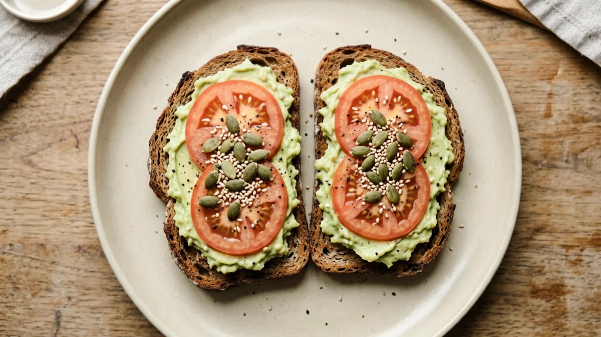 Vegan rye toast with avocado and seeds