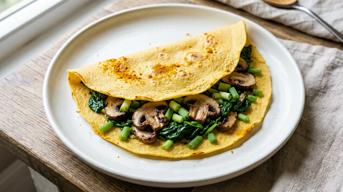 Crêpe di farina di ceci con spinaci e funghi