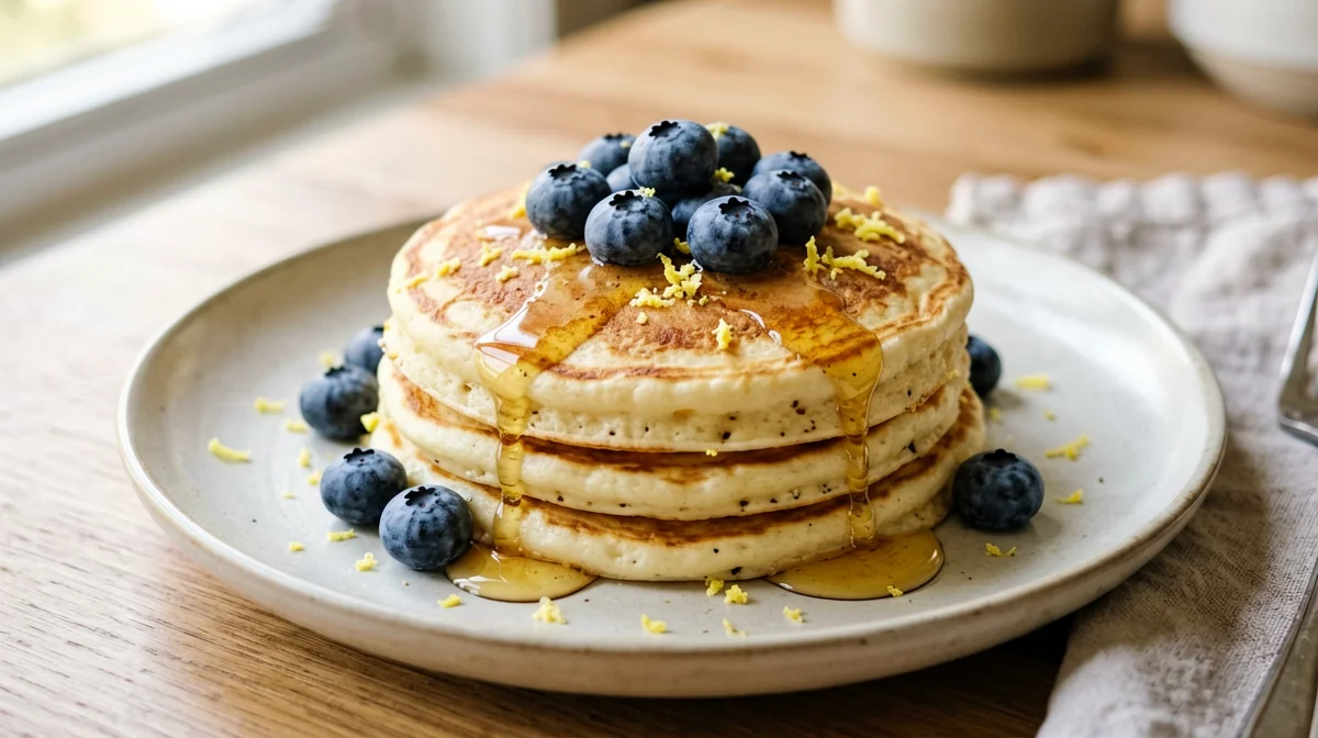 Pancake al limone e ricotta con mirtilli