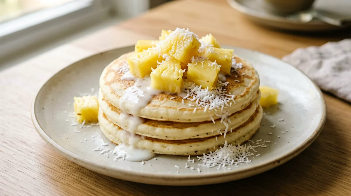 Pancake di farina di riso e cocco con ananas