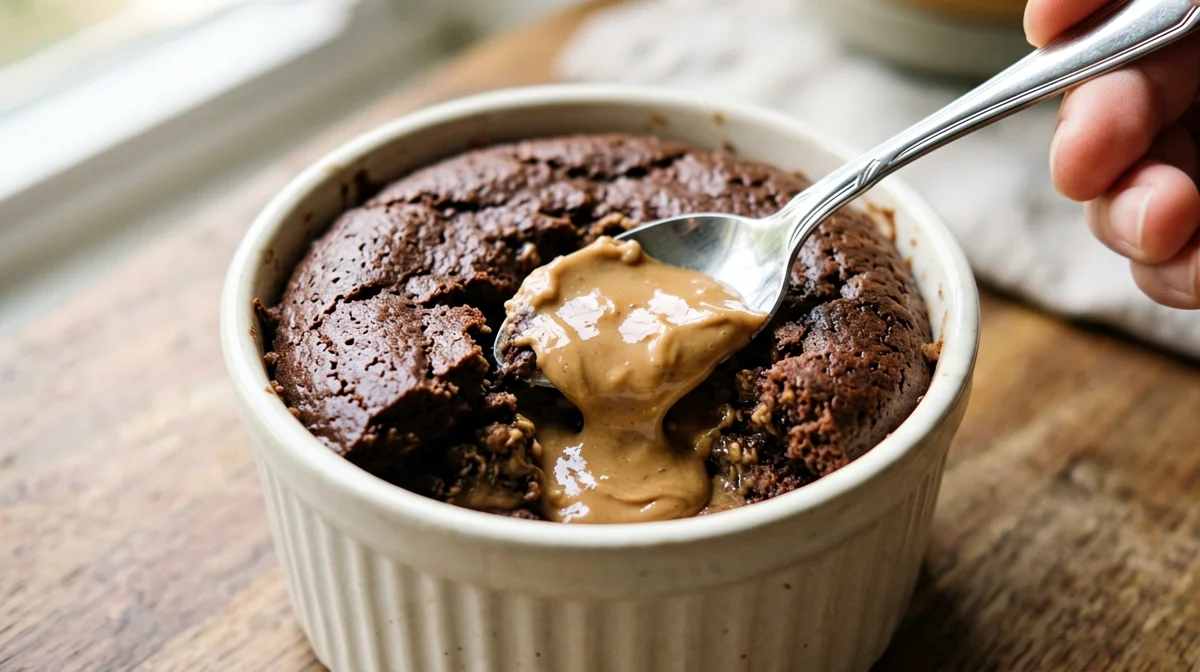 Baked oats al cacao con cuore di burro di arachidi