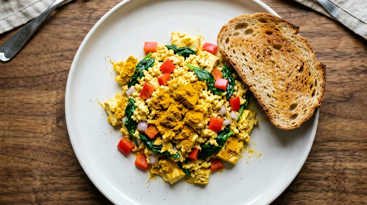 American tofu scramble with peppers and spinach