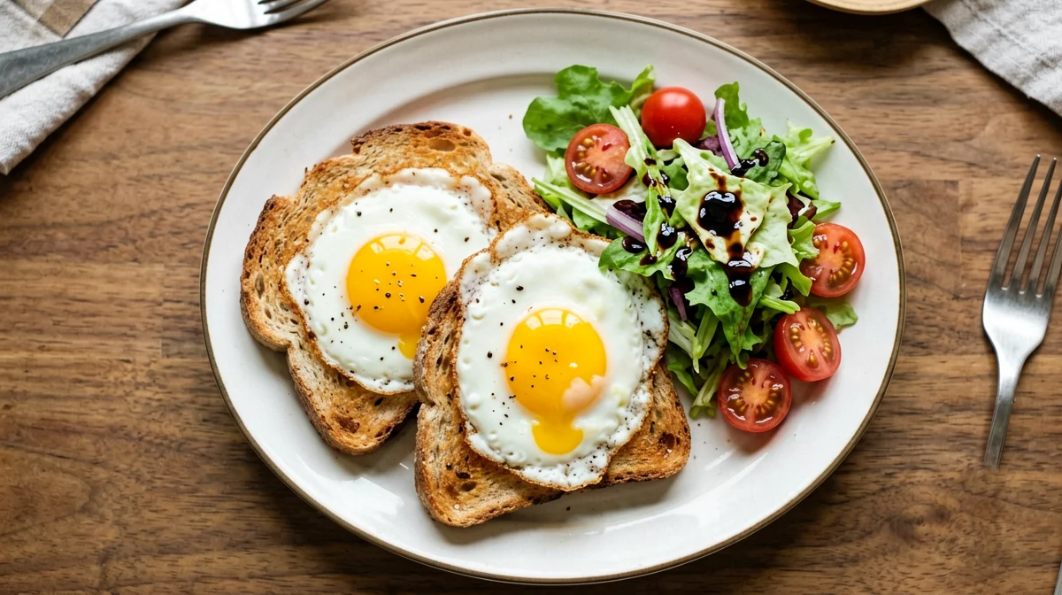 Egg in a hole with wholemeal bread and salad