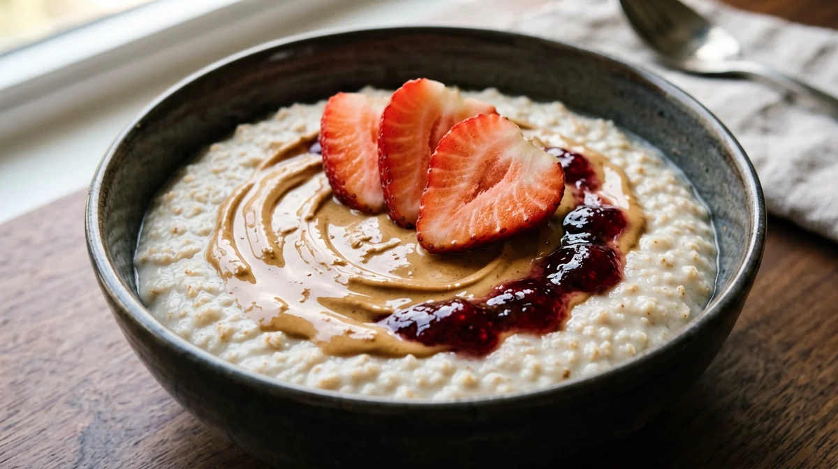 PB&J porridge with peanut butter and jam