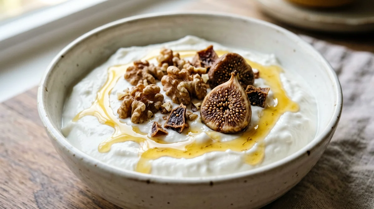 Yogurt greco con miele, noci e fichi secchi