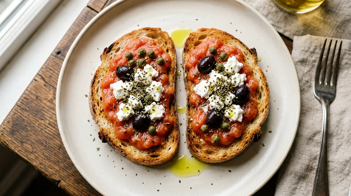 Dakos cretese con pomodoro, feta e origano
