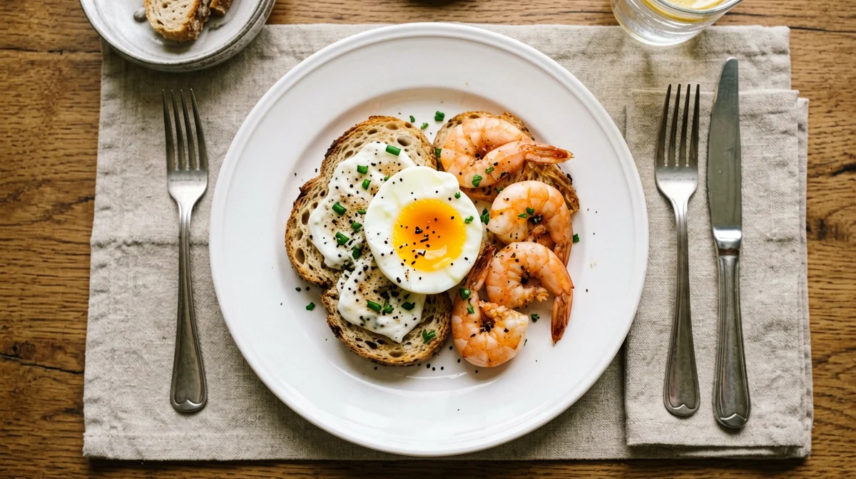 Smørrebrød danese con uova sode e gamberi