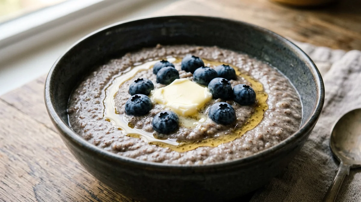 Ruispuuro: Finnish rye porridge with blueberries