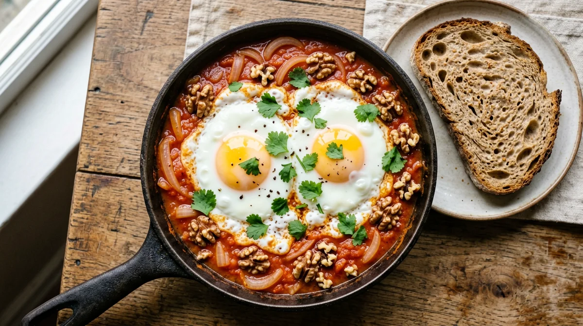 Chirbuli georgiano: uova in salsa di pomodoro e noci