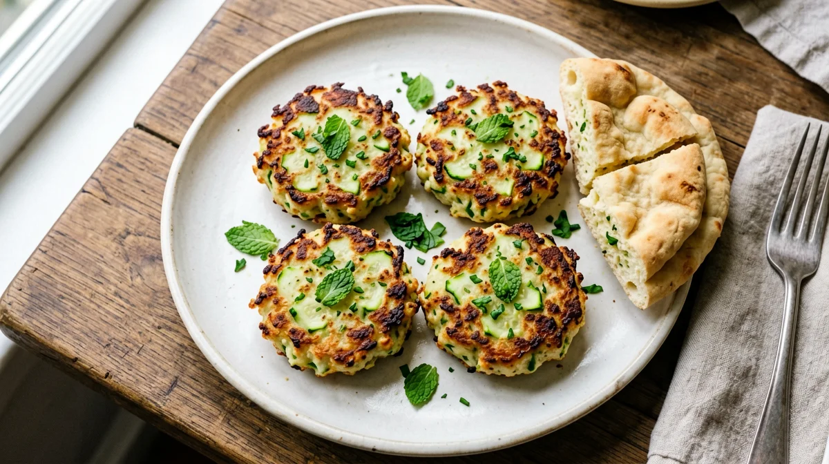 Lebanese ejjeh with courgette and parsley