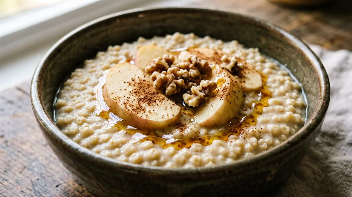Porridge d'orzo nordico con mele e cannella