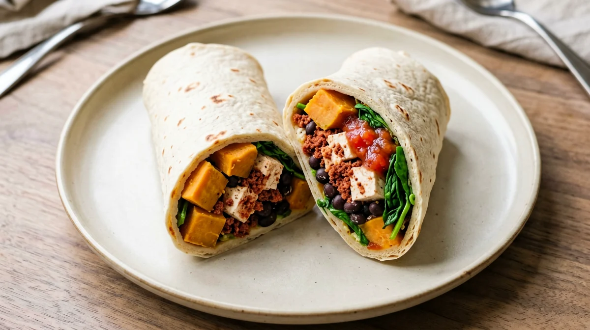 Breakfast burrito vegano con tofu e patate dolci