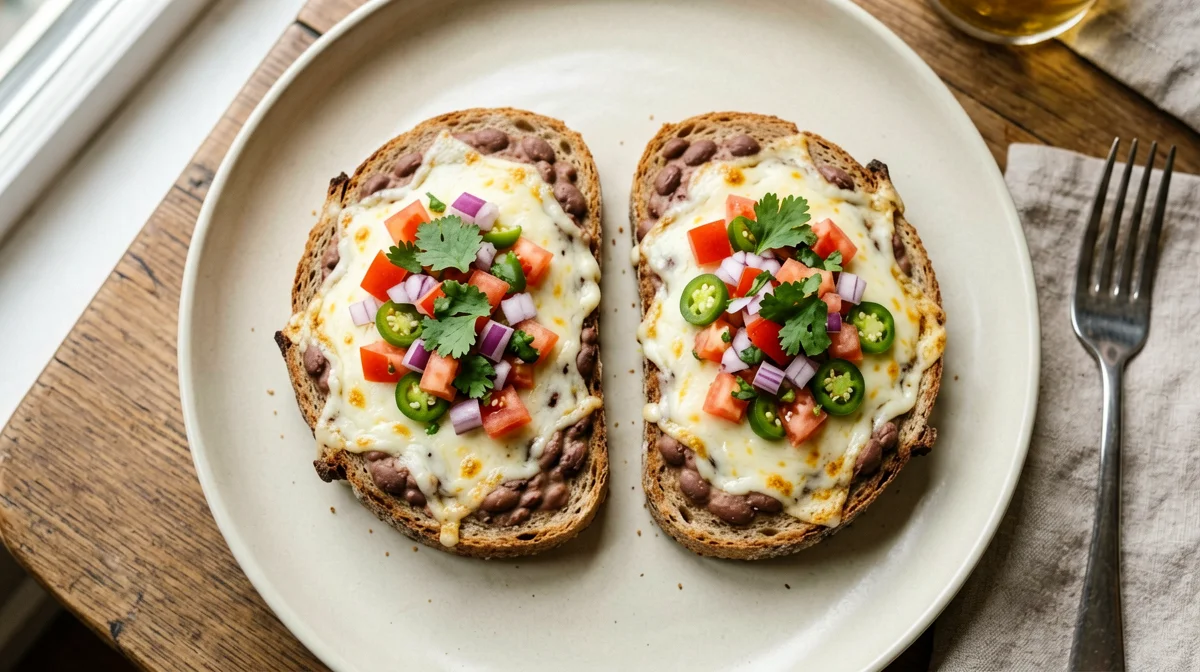 Molletes with refried beans and pico de gallo