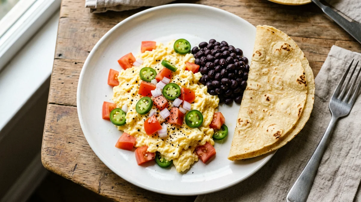 Huevos a la mexicana con tortillas di mais
