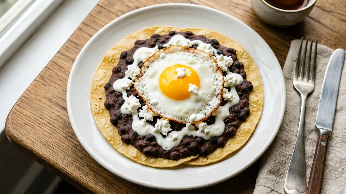 Enfrijoladas with egg and queso fresco