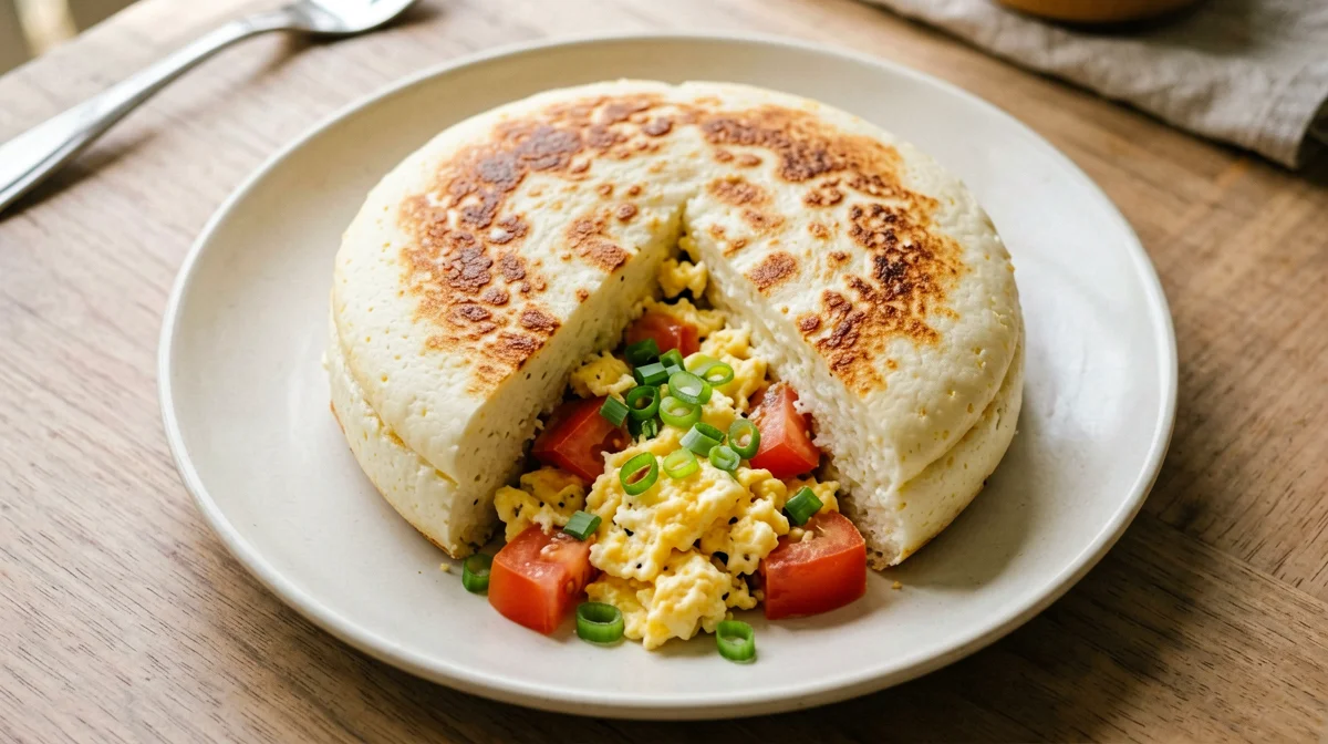 Arepa colombiana con uova pericos