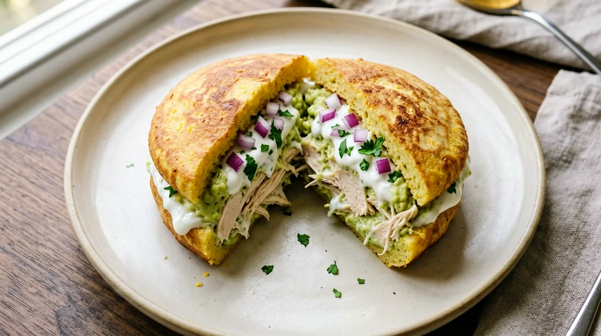 Arepa reina pepiada leggera con pollo e avocado