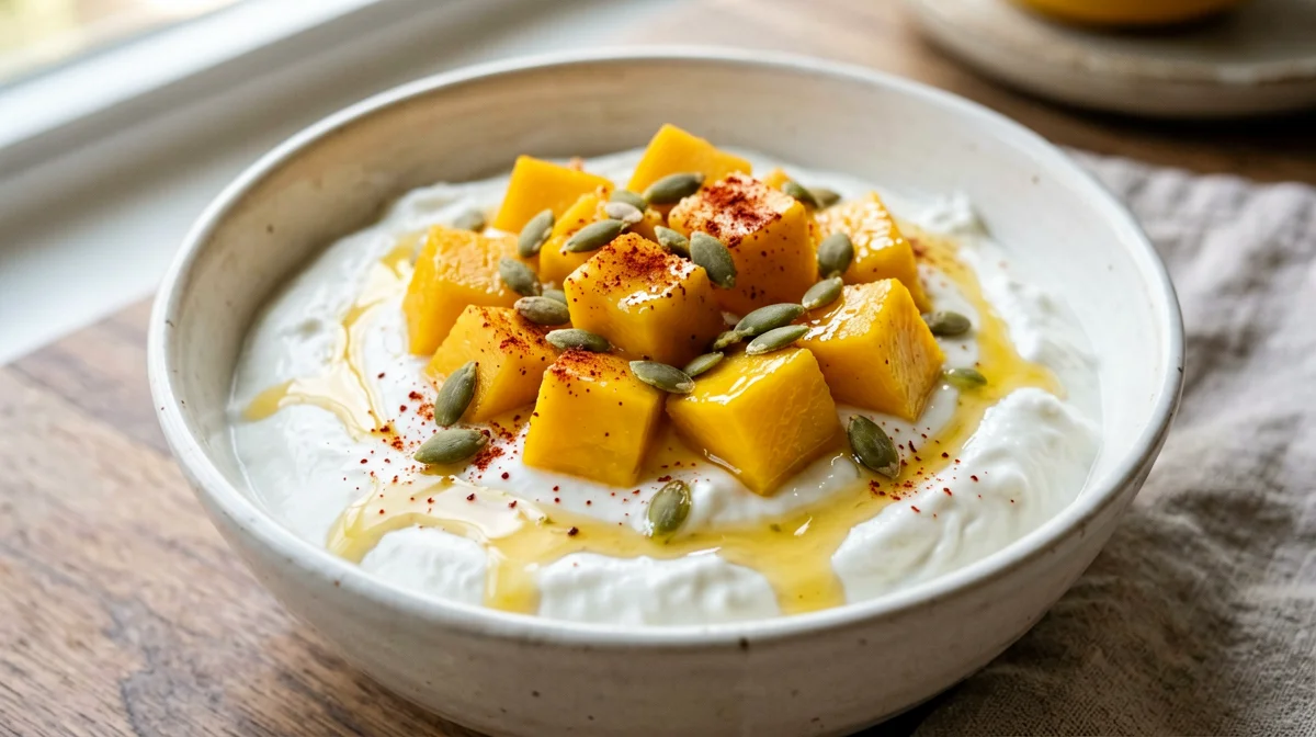 Yogurt with mango, lime and chilli, Mexican style