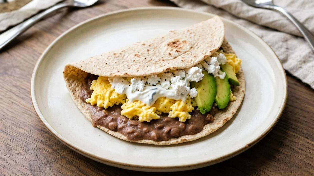 Baleada honduregna con fagioli, uovo e panna acida