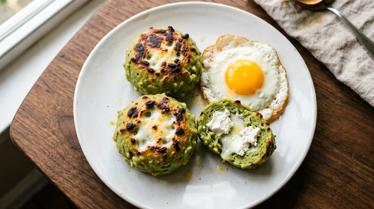Baked Ecuadorian bolón of plantain and queso fresco