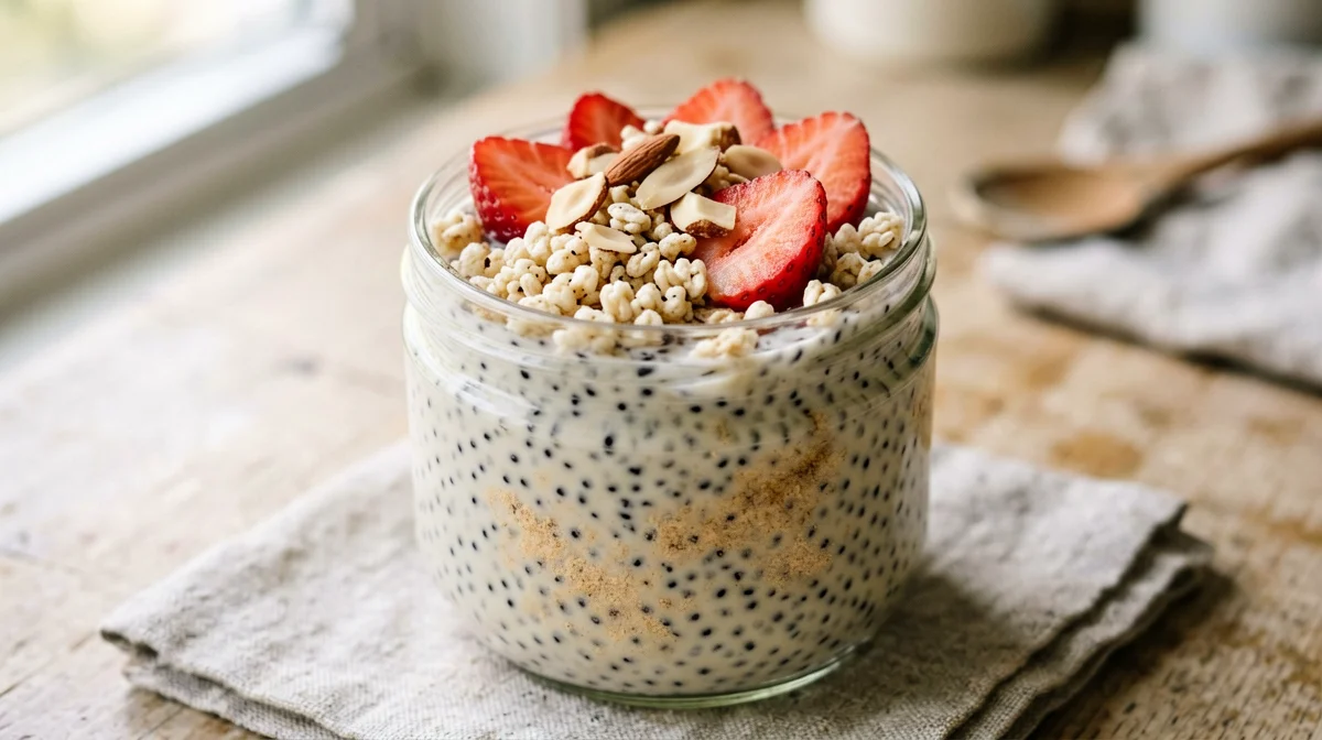 Chia pudding all'horchata con cannella e riso soffiato