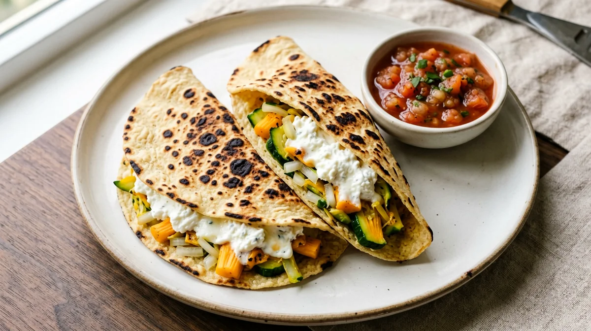 Courgette flower and queso fresco quesadilla