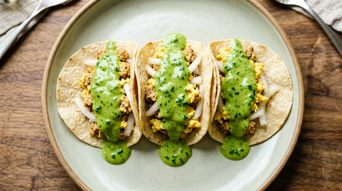 Tofu scramble tacos with salsa verde