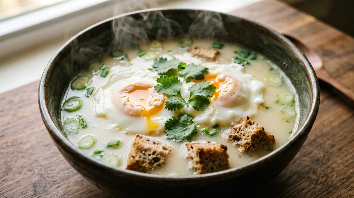 Colombian changua: milk soup with egg and spring onion