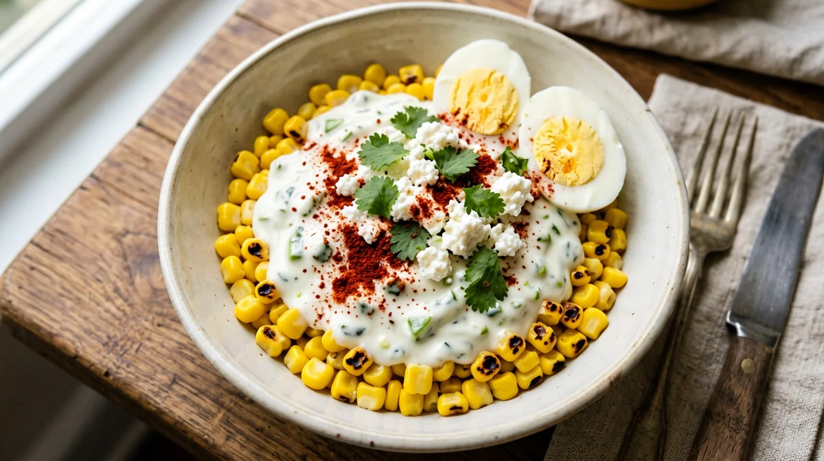 Breakfast esquites with corn, egg and queso fresco