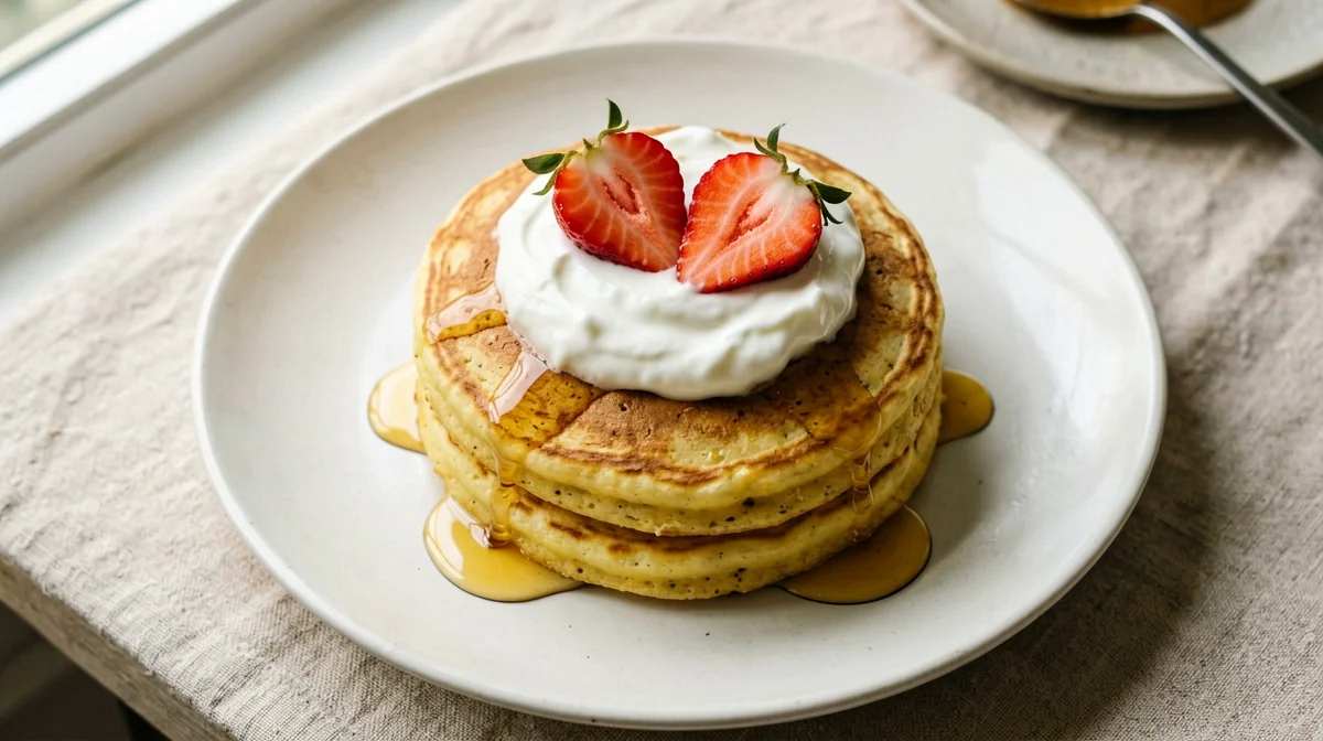 Hotcakes di farina di mais con fragole e yogurt