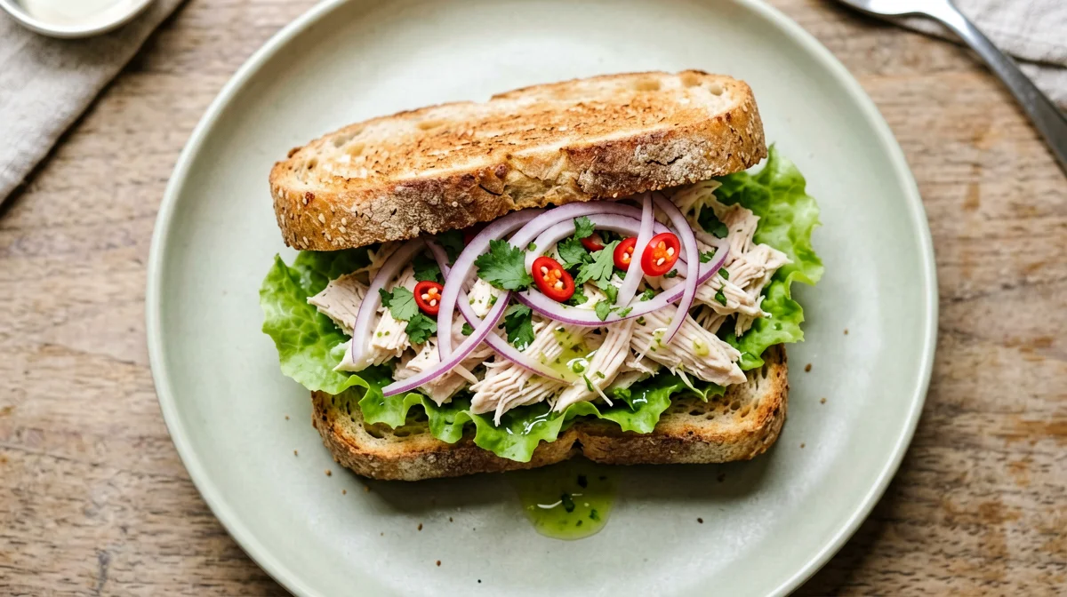 Pan con pollo peruviano e salsa criolla