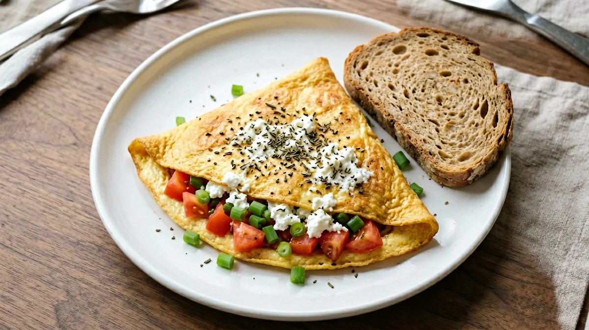 Brazilian omelette with queso fresco, tomato and spring onion