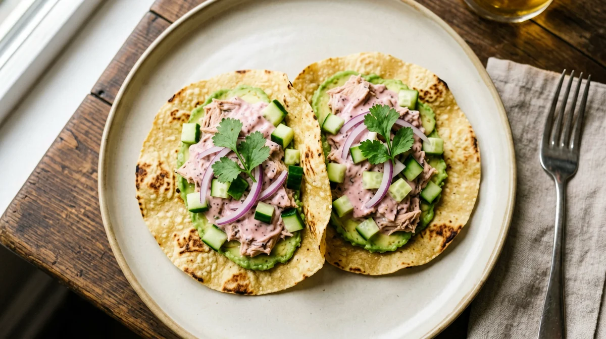 Tostadas di tonno, avocado e cetriolo