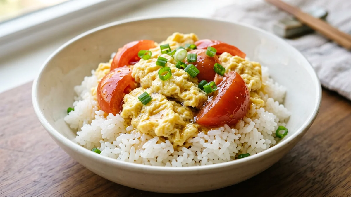Chinese tomato and egg stir-fry with rice
