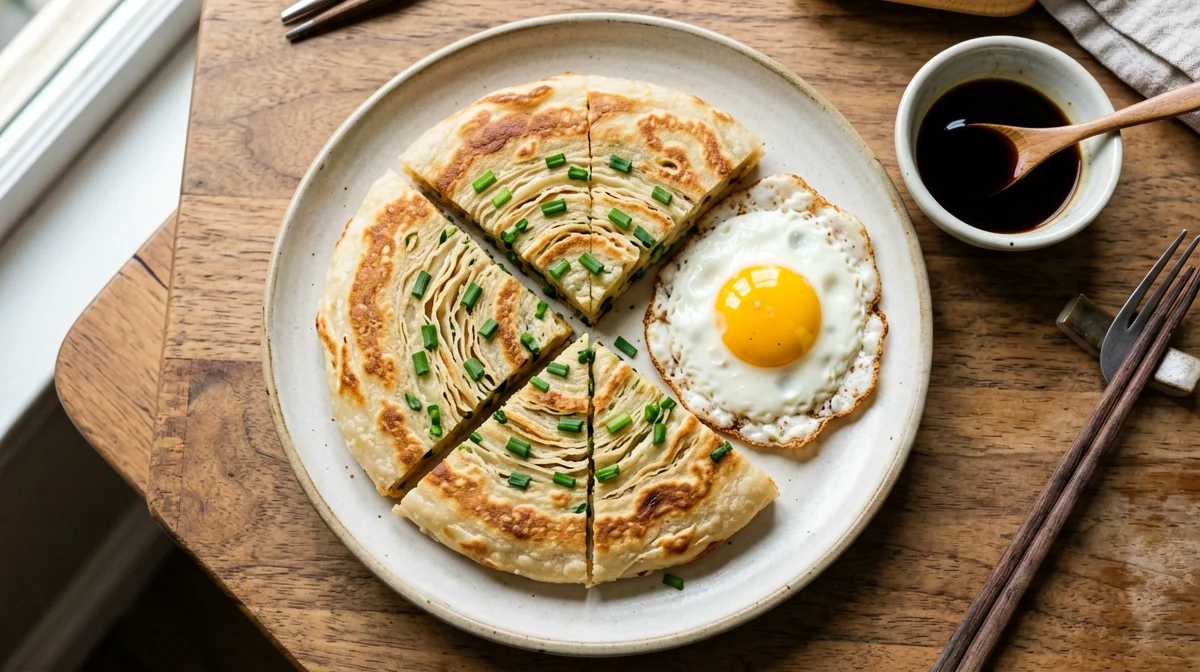 Wholemeal cong you bing scallion pancake with egg