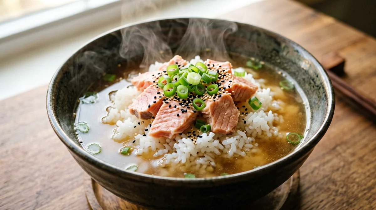 Salmon ochazuke with rice and hot broth