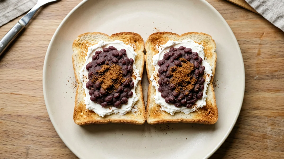 Japanese ogura toast with azuki and ricotta