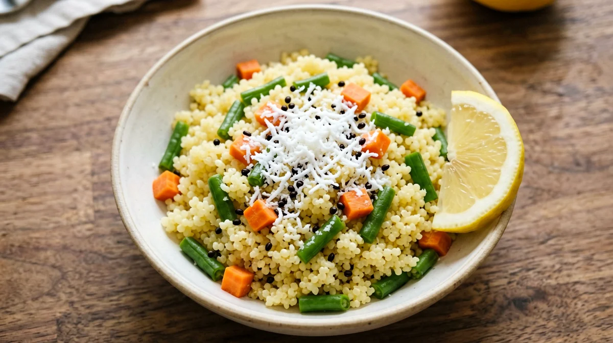 Upma di miglio con fagiolini e cocco