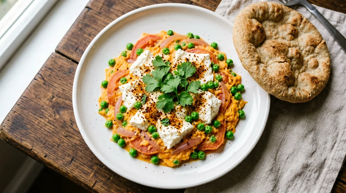 Paneer bhurji with tomato and peas